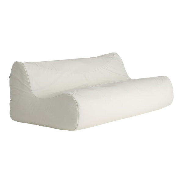 White, smooth surface sofa with a minimalist design, featuring a sleek, modern silhouette and soft contours.