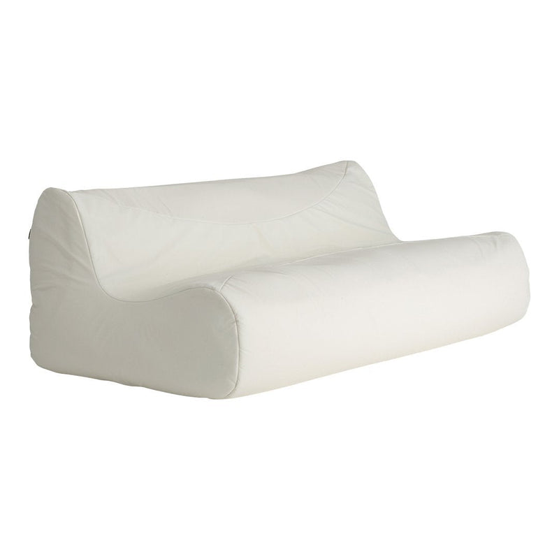 White, smooth surface sofa with a minimalist design, featuring a sleek, modern silhouette and soft contours.