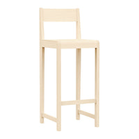 Light natural wood bar stool with a minimalist design and smooth finish, showcasing a pale beige color.
