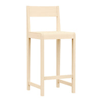 Light natural wood bar stool with a minimalist design and smooth, untextured surface. Perfect for modern decor.