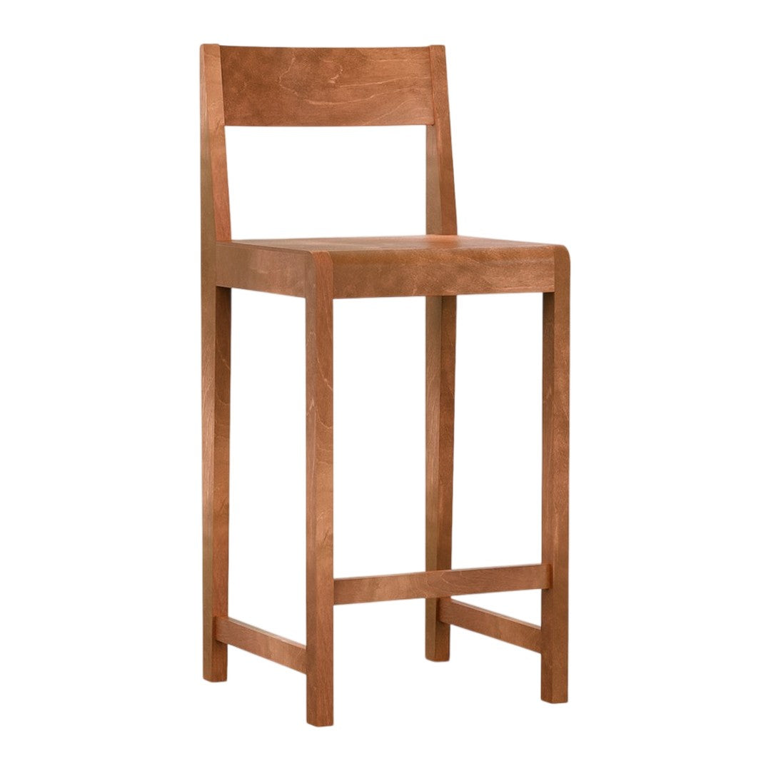 Solid wood bar stool in rich brown color with a smooth, minimalist design. Ideal for contemporary spaces.