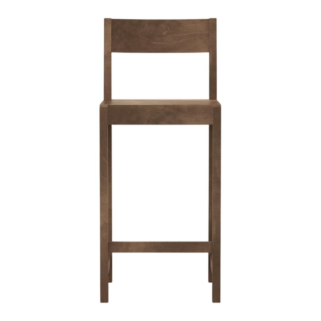 Wooden bar stool in rich brown with a smooth, minimalist design. Perfect for modern or rustic decor.