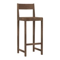 Wooden bar stool in dark brown finish, featuring a sleek, minimalist design with a smooth, solid texture.
