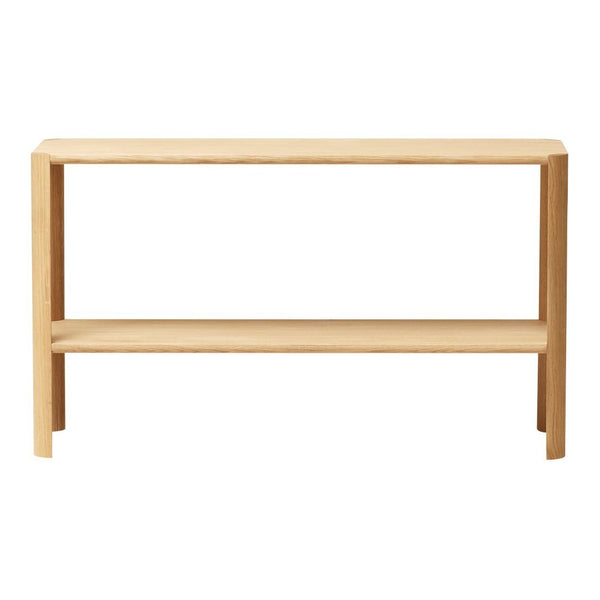 Natural wood console table with a smooth, light beige finish and minimalist design. Ideal for modern decor.