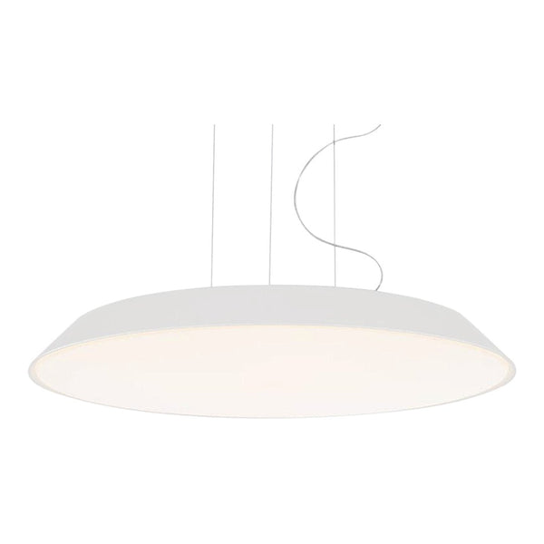 Sleek white pendant light with a smooth, oval shape and soft, diffused illumination for modern decor.