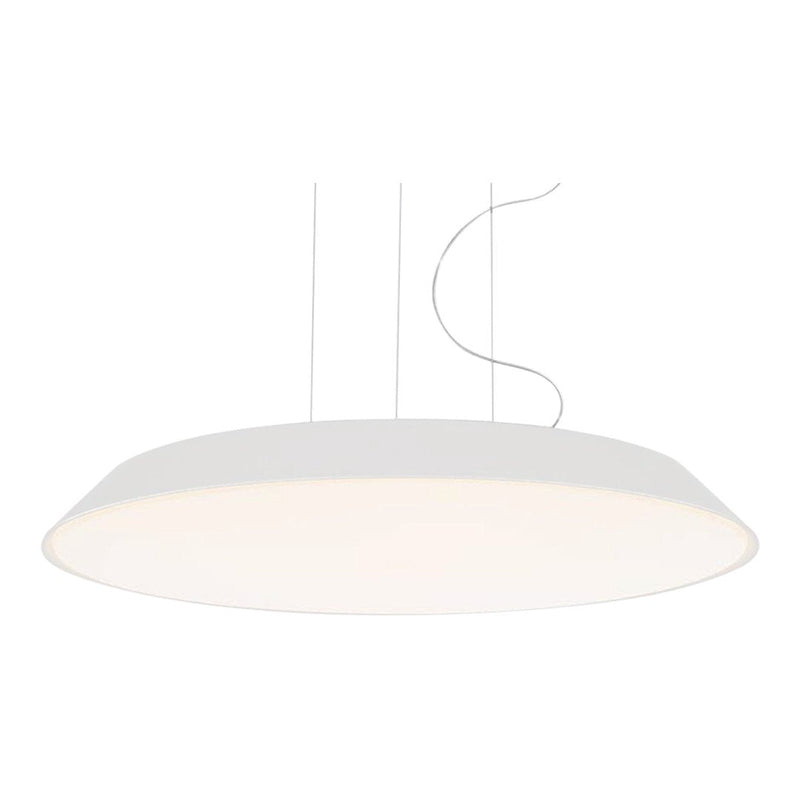 Sleek white pendant light with a smooth, oval shape and soft, diffused illumination for modern decor.