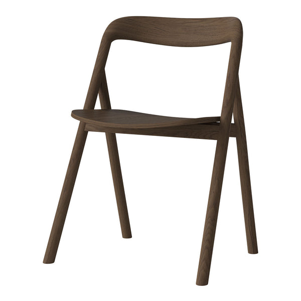 Stylish dark brown wooden chair with a minimalist design and smooth, clean lines. Perfect for modern decor.