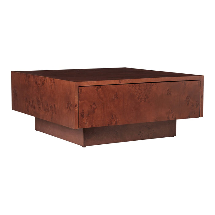 Rustic brown wood coffee table with a sleek, smooth finish and subtle, natural patterns. Perfect for any modern decor.