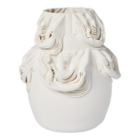 Elegant white vase featuring textured, wavy patterns for a modern, artistic touch in home decor.