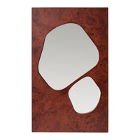 Abstract brown frame with two irregular mirror openings, showcasing a textured, rich finish and modern design.