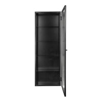 Black wardrobe with a smooth matte finish and sleek design, featuring multiple interior shelves.