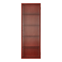 Red vertical slatted door with transparent panels and a gradient effect. Modern and sleek design for any space.