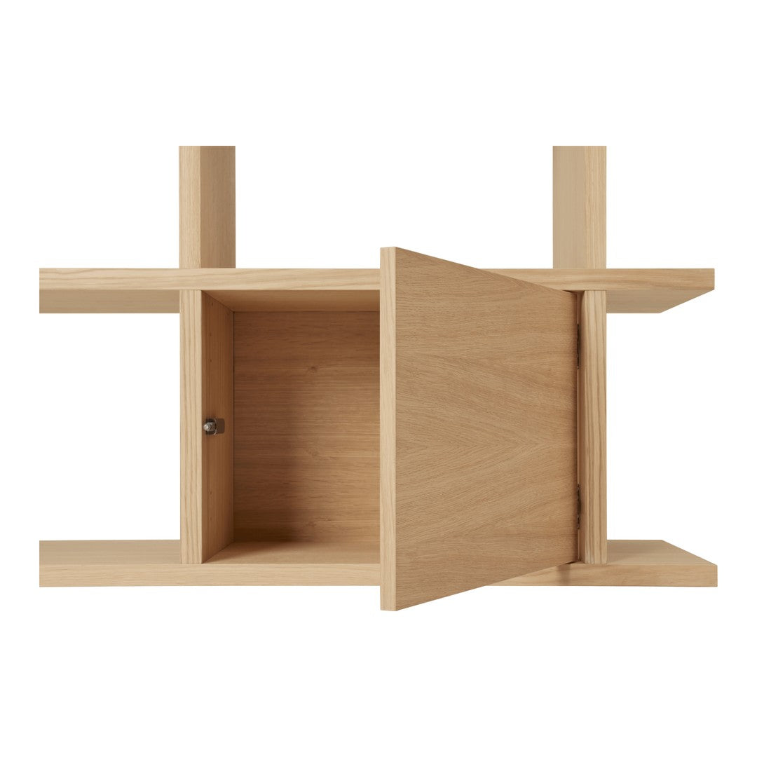 Light oak wood shelving unit with minimalistic design, featuring natural wood grain and a smooth finish.