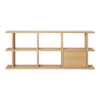 Light wood bookshelf with a minimalist design, featuring a natural finish and a smooth texture.