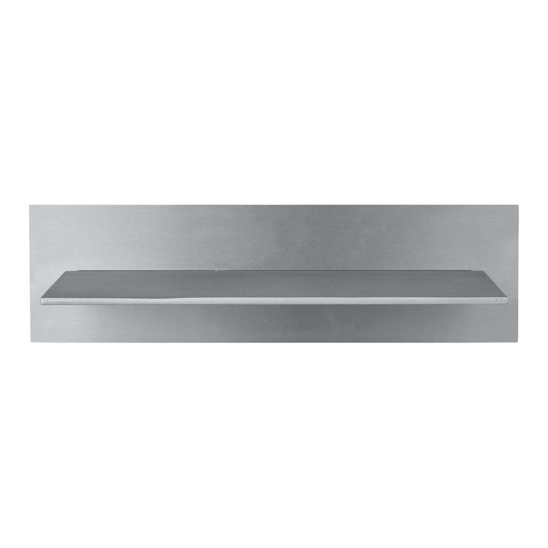 Sleek stainless steel shelf with a brushed finish, featuring a minimalist design and smooth surface.