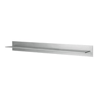 Sleek silver metal wall shelf with a smooth, modern finish against a white background.