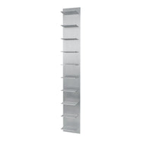 Sleek silver wall shelf with eight flat shelves, minimalist design and modern matte finish. Perfect for contemporary decor.