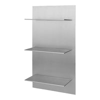 Sleek silver metal wall shelf with three minimalist shelves, featuring a smooth, brushed finish. Ideal for modern decor.