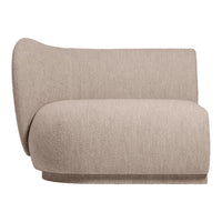 Soft beige upholstered armchair with a textured finish and rounded shapes. Perfect for modern decor.