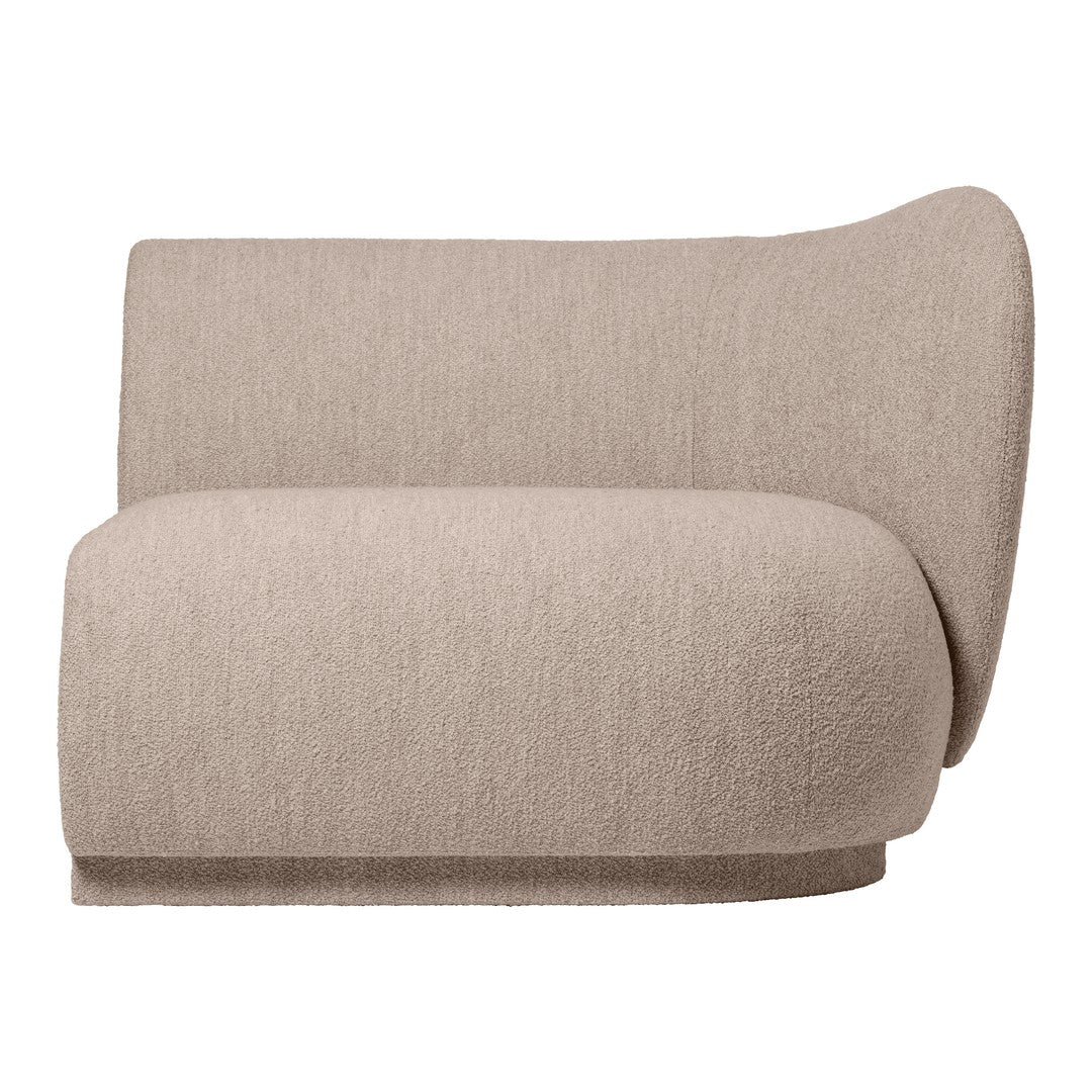 Beige textured fabric armchair with a unique, modern shape and soft, cozy finish. Perfect for stylish interiors.