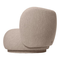 Beige, textured upholstery with a soft, cozy finish, featuring a round, curvy design ideal for modern interiors.