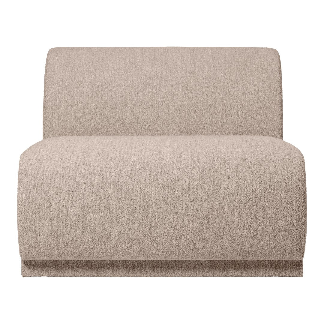 Beige textured two-seat sofa with a soft, minimalist design, perfect for modern living spaces.