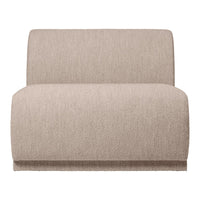 Beige textured two-seat sofa with a soft, minimalist design, perfect for modern living spaces.