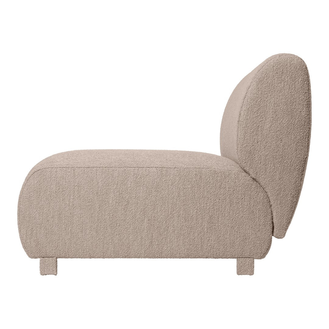 Beige textured chaise lounge with a rounded backrest, offering a modern and cozy aesthetic for any space.
