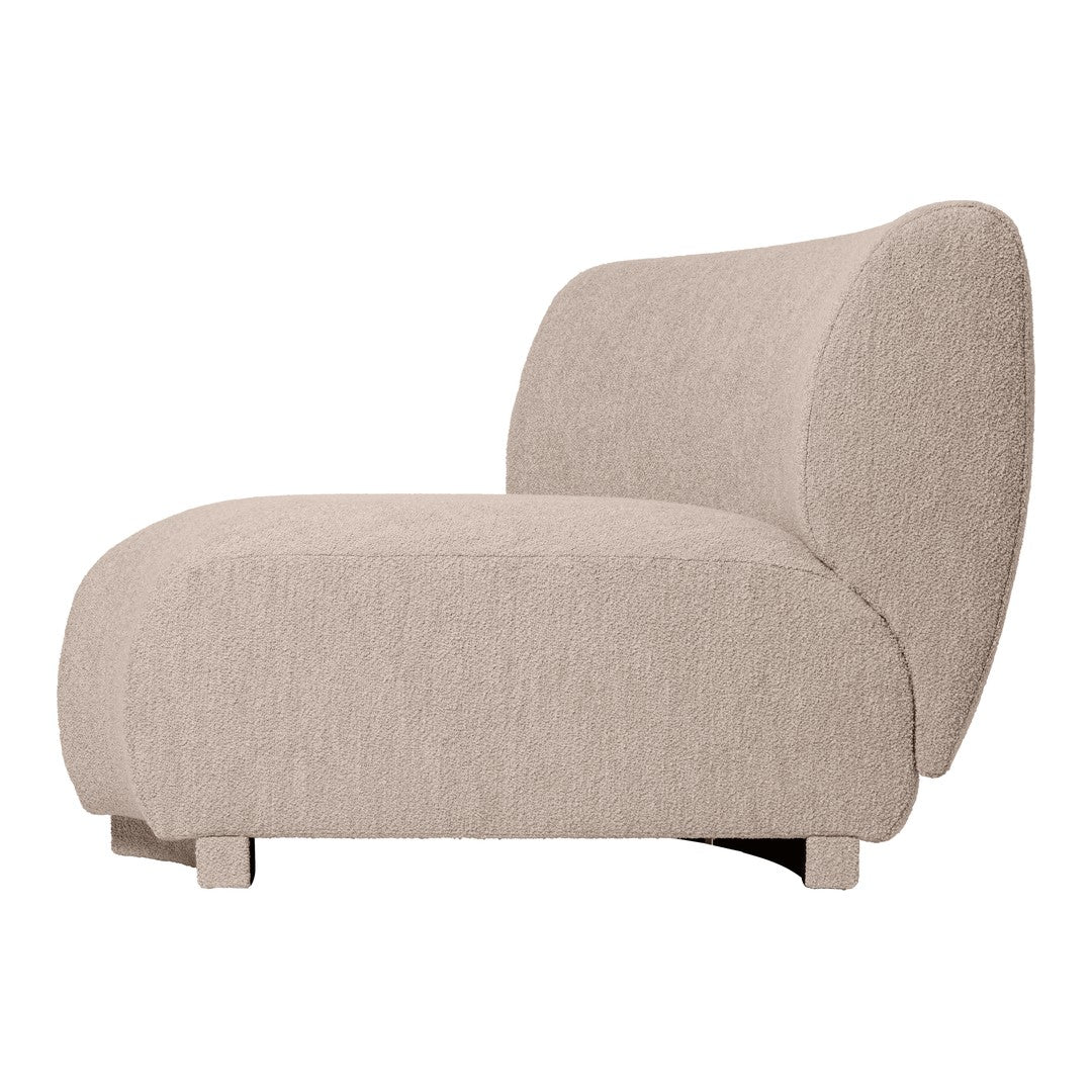 Beige textured chaise lounge with smooth curves and minimalistic design for a modern aesthetic.