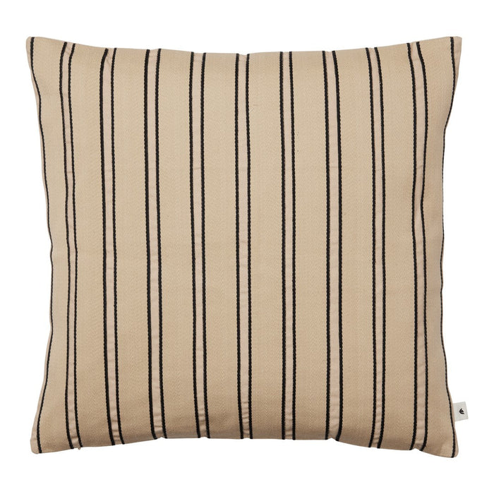 Beige pillow with vertical black stripes, adding a modern touch to any decor. Perfect for style and comfort.