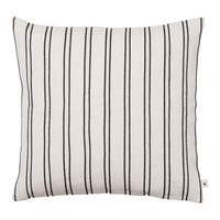 Black and white striped decorative pillow, featuring a clean, modern design with vertical lines.