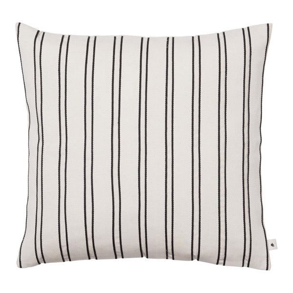 Black and white striped decorative pillow, featuring a clean, modern design with vertical lines.
