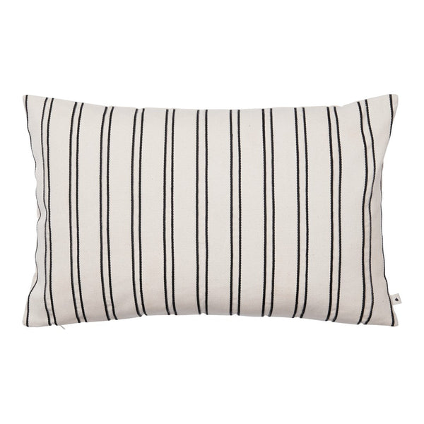 Cream pillow with black vertical stripes, adding a modern touch to any decor. Perfect for stylish home accents.
