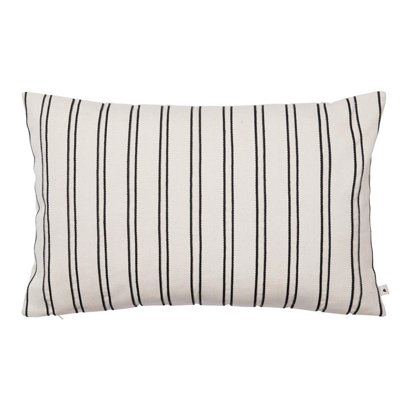 Cream pillow with black vertical stripes, adding a modern touch to any decor. Perfect for stylish home accents.