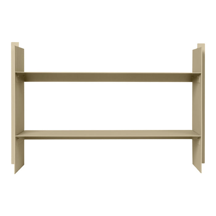 Beige open shelf with a sleek, minimalist design, featuring a smooth matte finish. Perfect for modern decor.