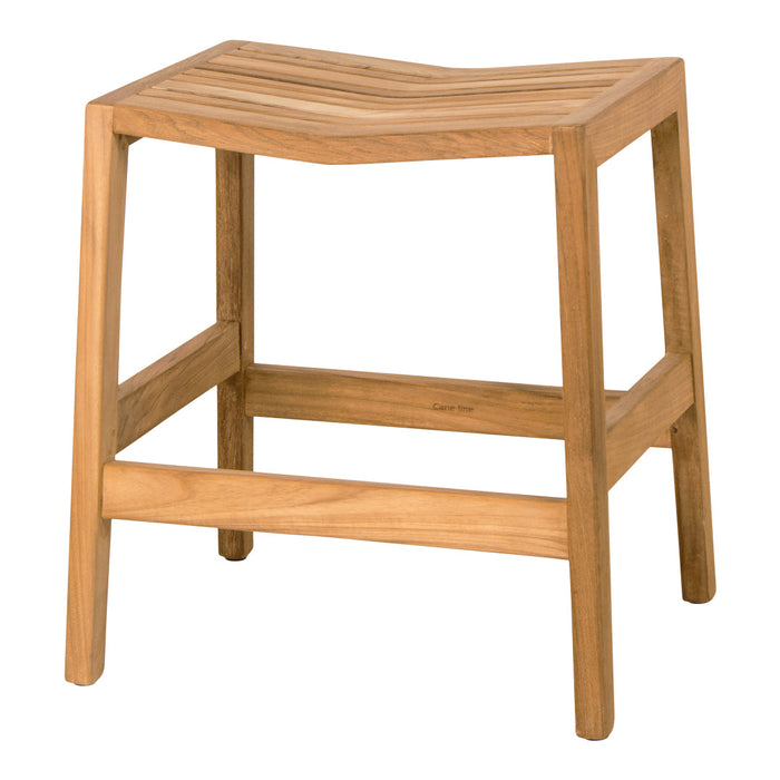 Natural wood grain bar stool with a minimalist design in light oak finish and a sleek, curved seat pattern.