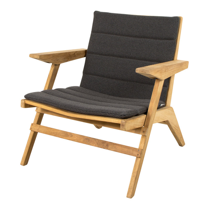Gray upholstered chair with horizontal stitching, wooden frame, and natural light wood accents. Perfect for modern decor.
