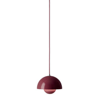 "Hanging lamp in deep burgundy with a smooth, glossy finish and a minimalist design."