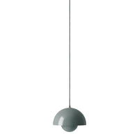 Gray pendant lamp with a minimalist half-sphere shape and smooth glossy finish. Ideal for modern decor.