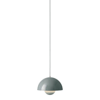 Modern pendant lamp with a sleek gray dome and a soft white globe below, perfect for contemporary decor.