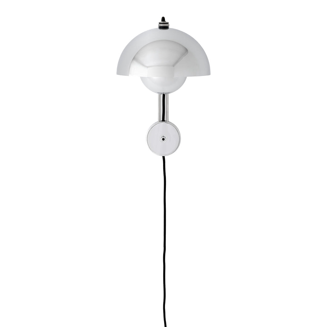White contemporary wall lamp with a smooth rounded design and sleek black cord. Ideal for modern interiors.