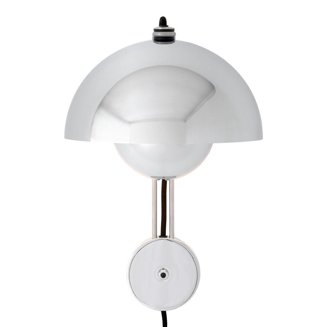 Sleek white dome lamp with a glossy finish and modern metallic accents, perfect for contemporary decor.