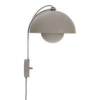 Gray modern wall lamp with a smooth dome shade and chrome accents, featuring a minimalist design.