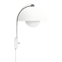 Modern white wall lamp with a sleek chrome arch and rounded shade, creating a minimalist design. Perfect for contemporary decor.