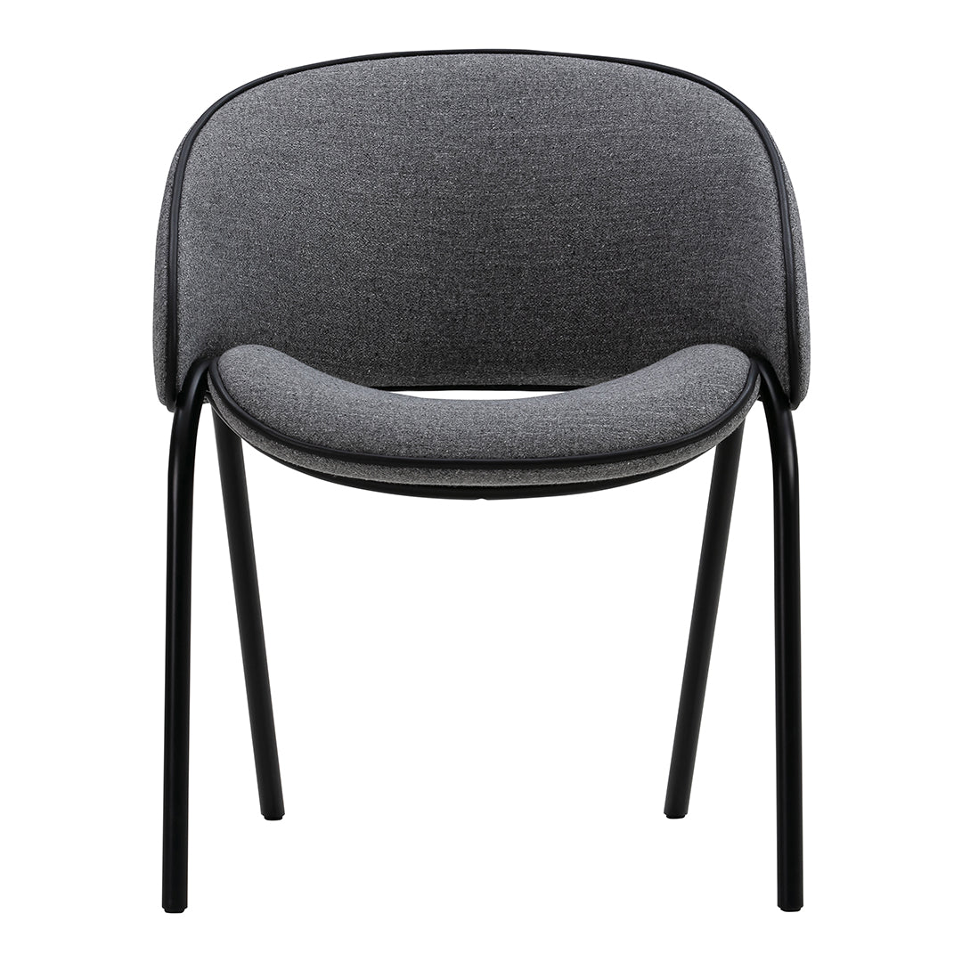 Modern gray chair with a smooth, rounded design and black metal legs. Perfect for contemporary decor.