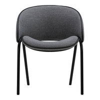 Modern gray chair with a smooth, rounded design and black metal legs. Perfect for contemporary decor.