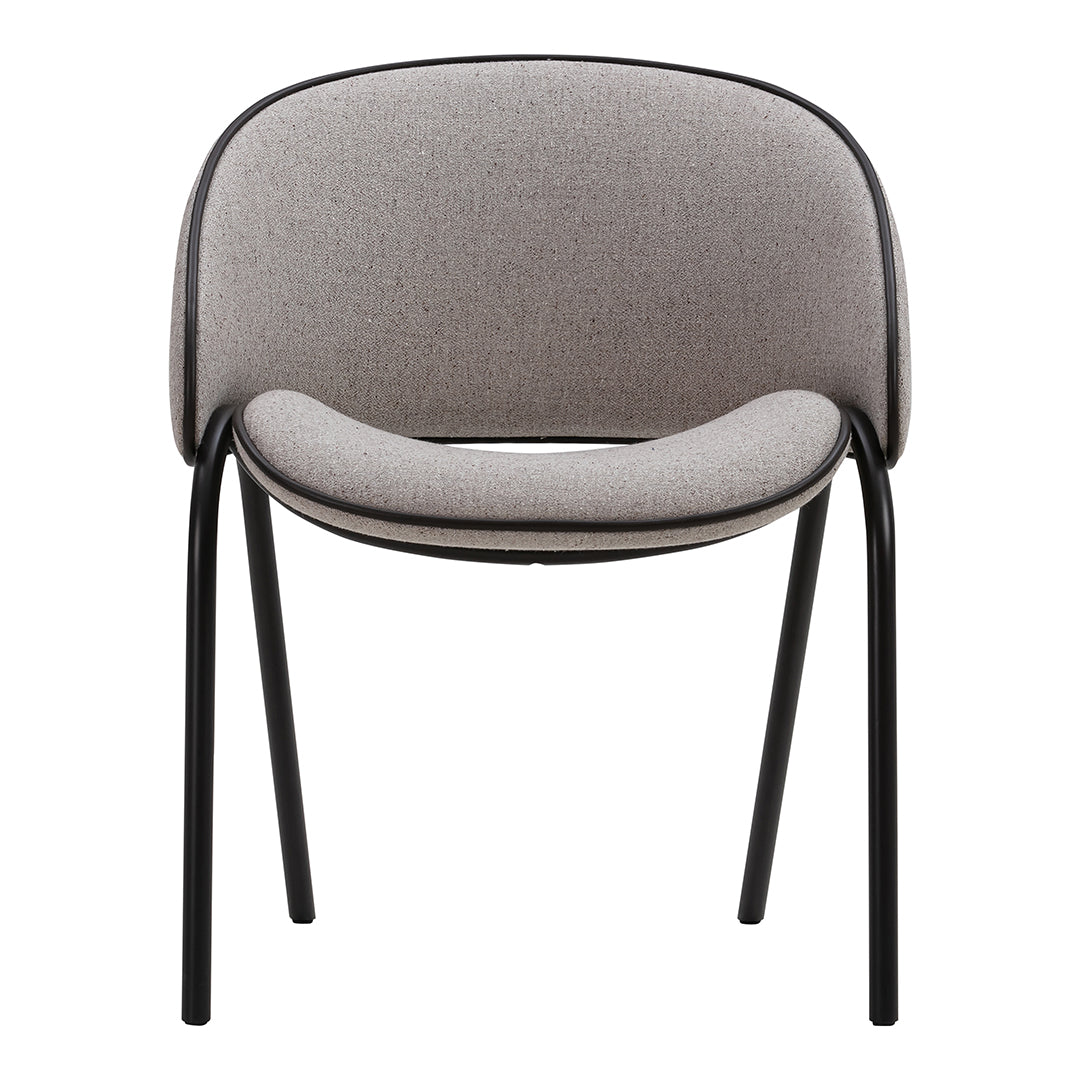Gray upholstered chair with a sleek black metal frame and smooth, minimalist design. Perfect for modern interiors.