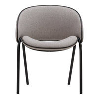 Gray upholstered chair with a sleek black metal frame and smooth, minimalist design. Perfect for modern interiors.