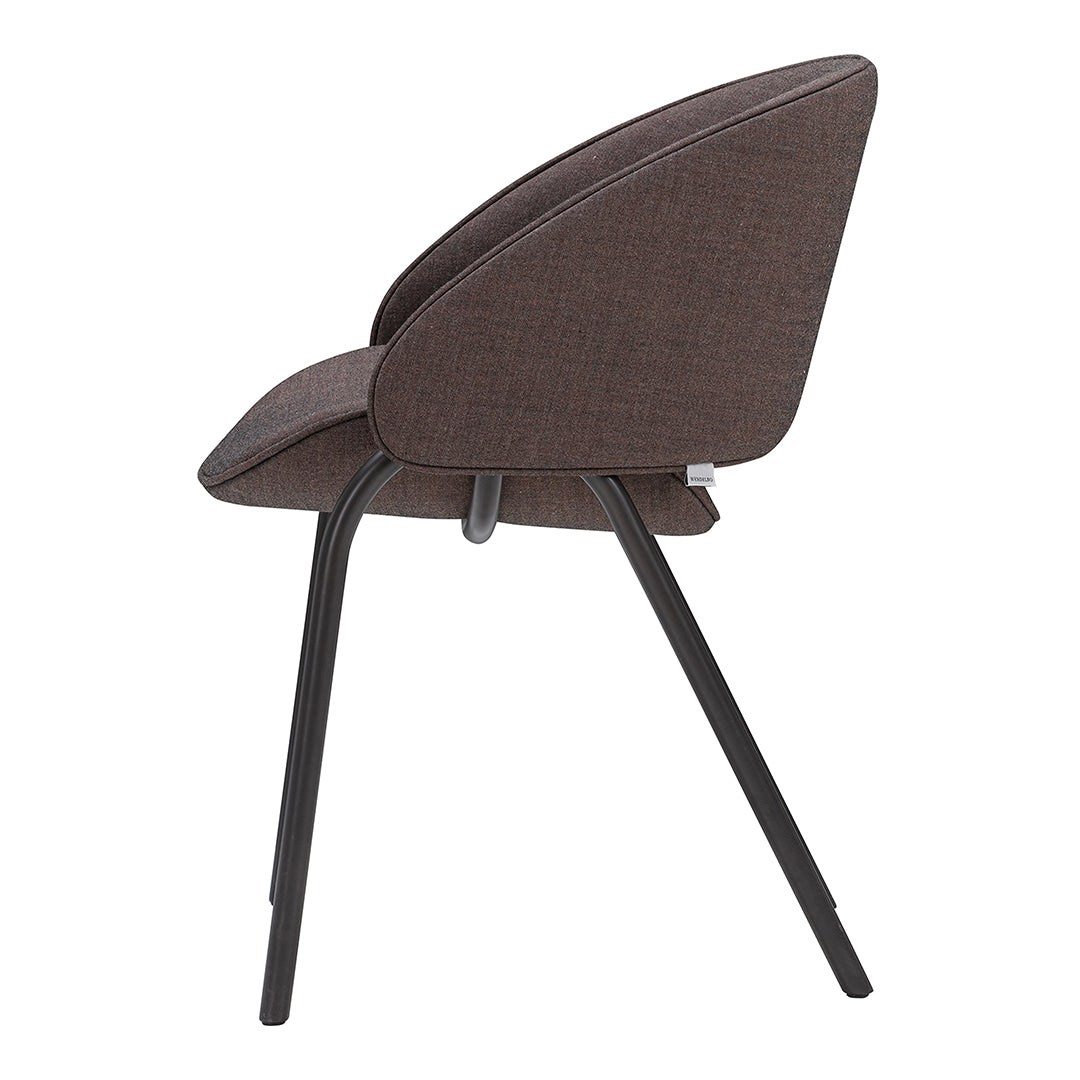 Brown textured upholstery with sleek, tapered black legs. Modern, minimalist design perfect for any decor.