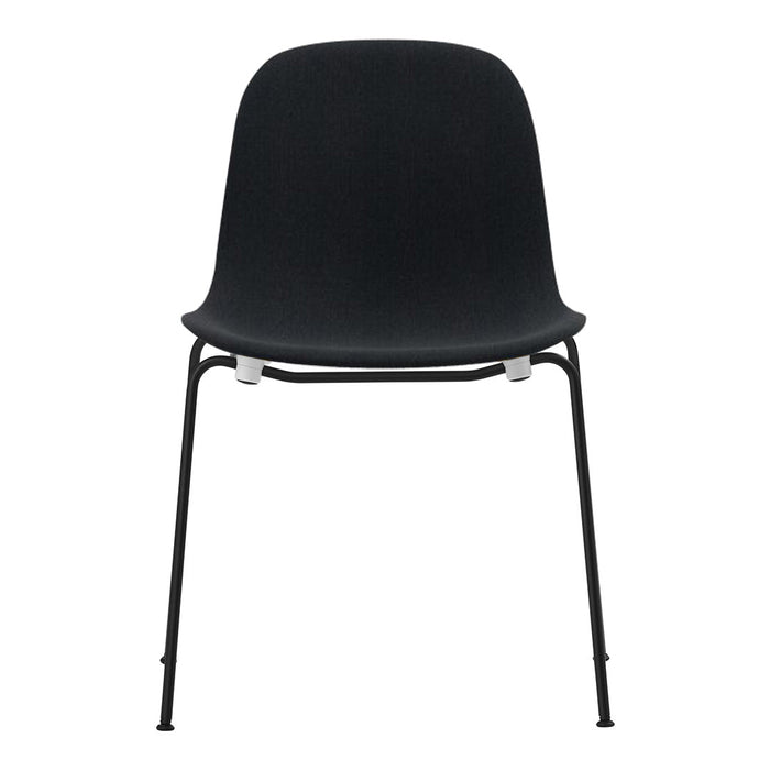 Sleek black chair with minimalist design, featuring a smooth, matte finish and contrasting white accents.
